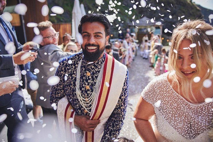 confetti toss at Pakistani British fusion wedding at tunnels beaches 