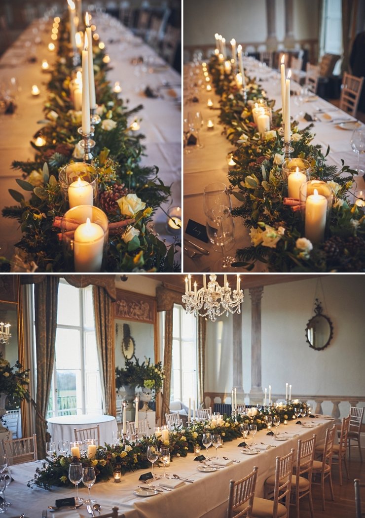 style and table details at small winter wedding at Rockbeare Manor in Devon