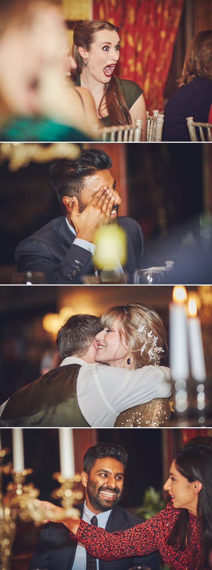 documentary photography of guests listening to speeches at Devon winter wedding at huntsham court