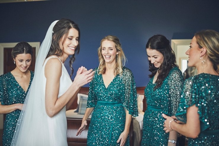 bride and bridesmaids before the ceremony at a micro wedding at rockbeare manor devon