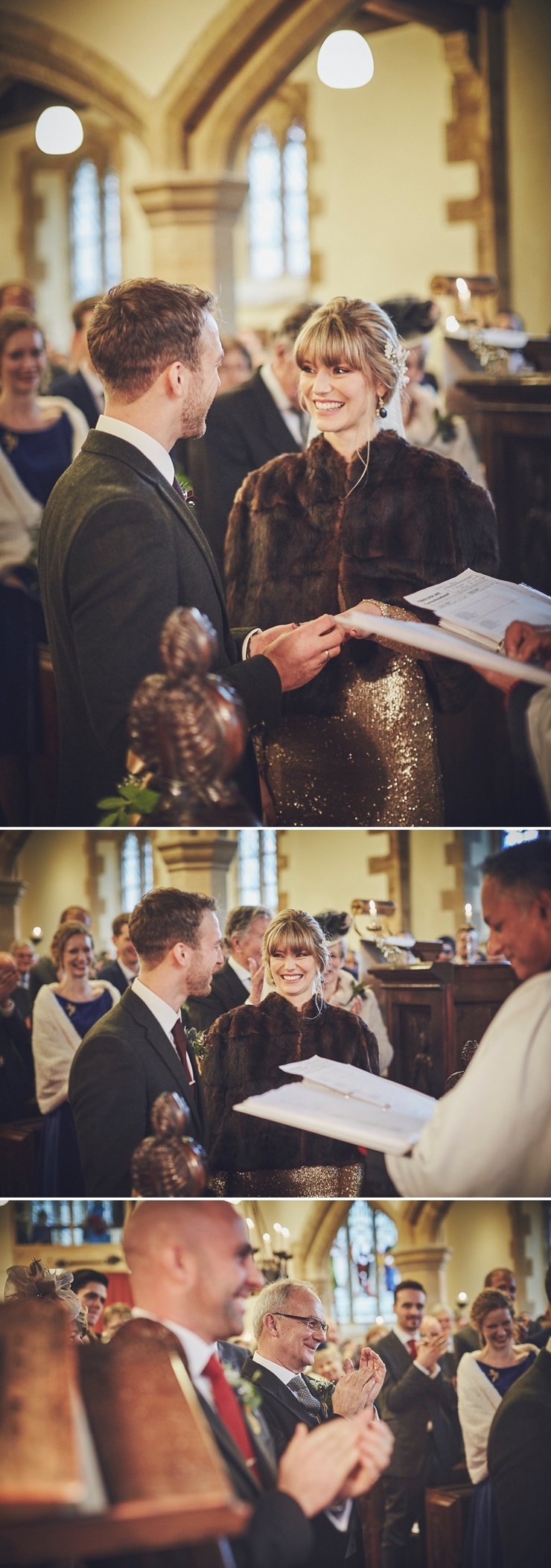 exchange of rings at wedding at Huntsham Court chapel Devon