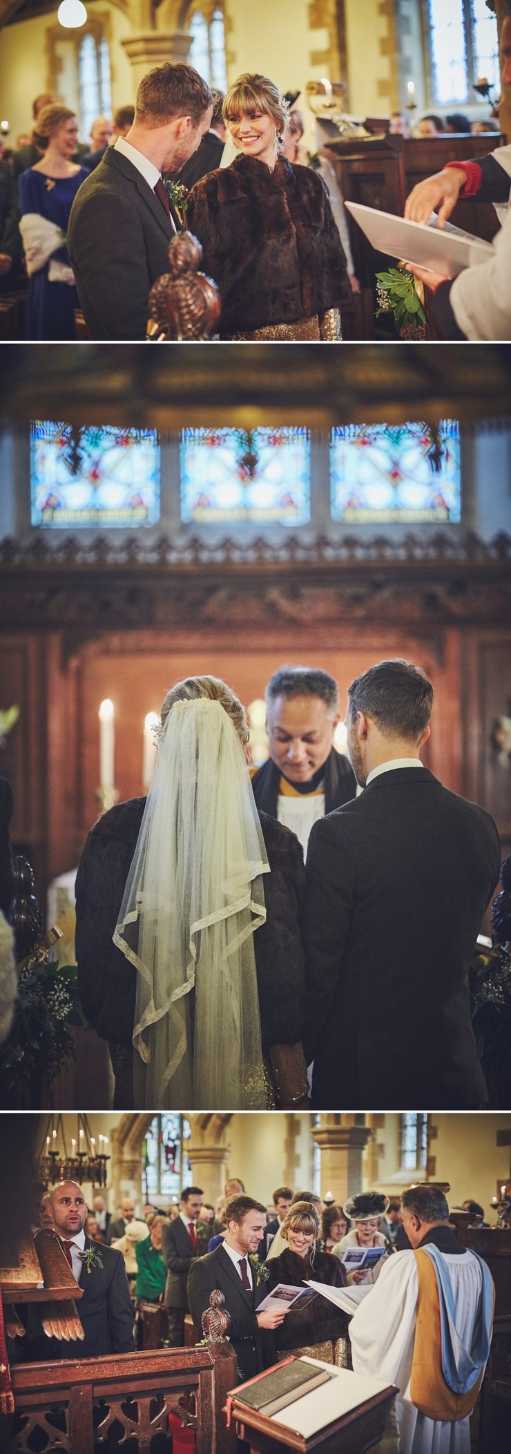 bride and groom smiling during ceremony at Huntsham Court in Devon