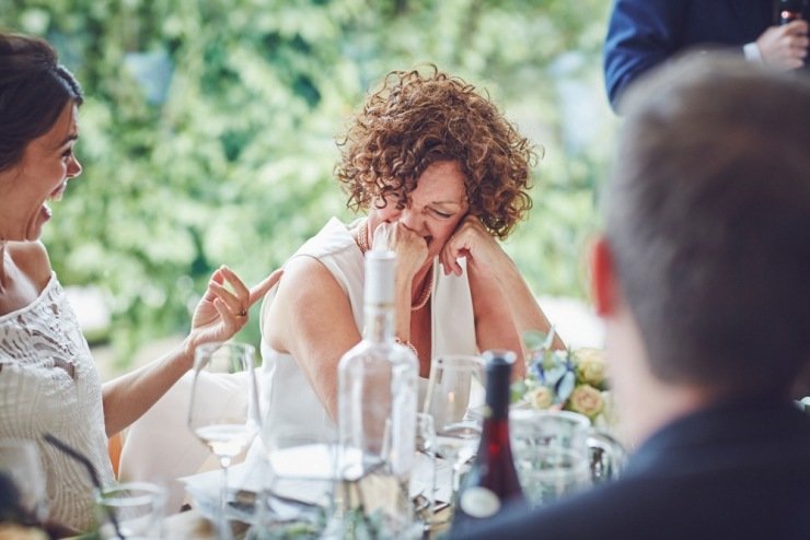 relaxed wedding photography of speeches at Kingston Estate Devon