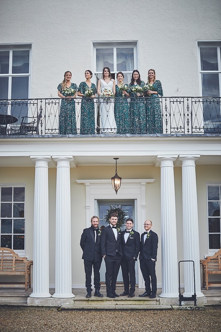 bridal party and groomsmen at a mini wedding at Rockbeare Manor in Devon