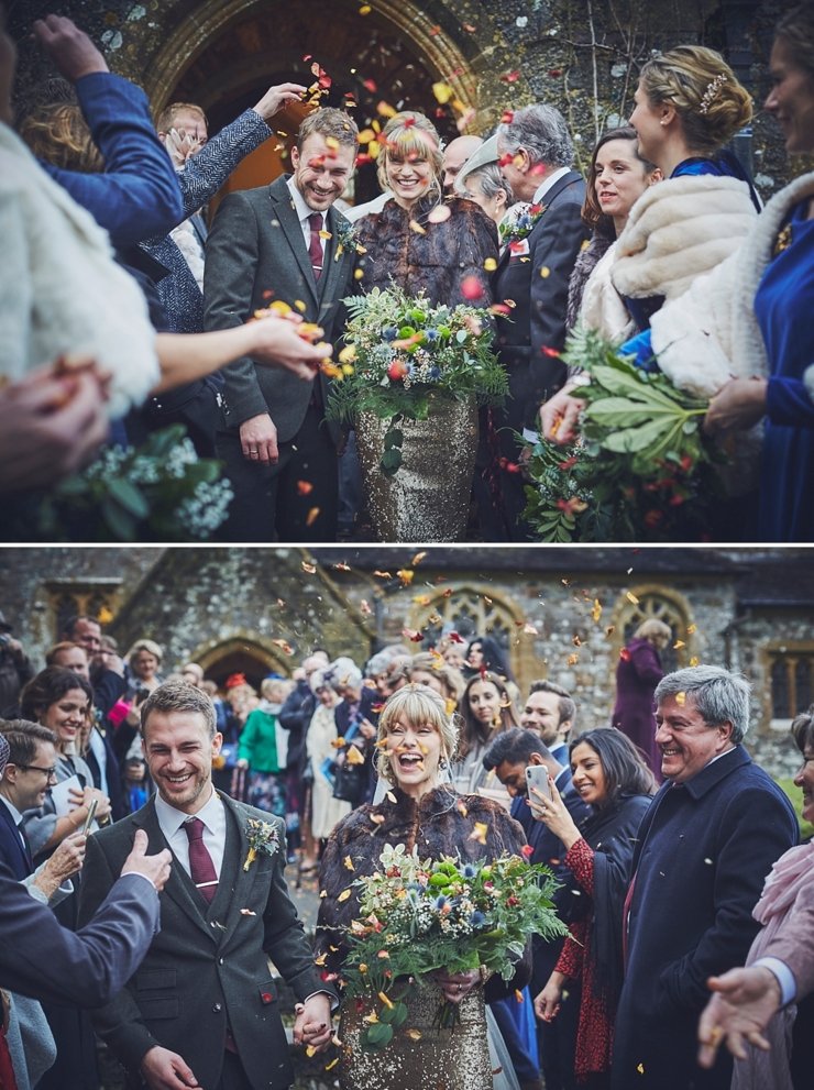 beautiful confetti shower after wedding at Huntsham Court in Devon