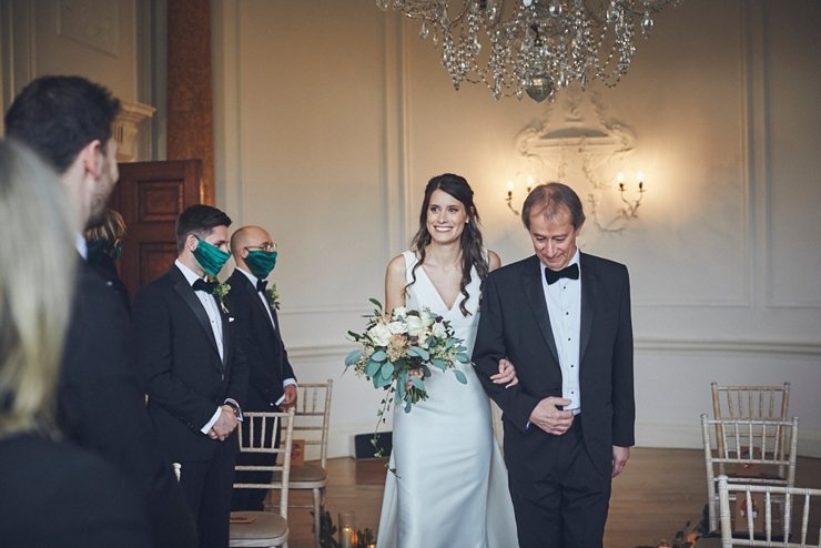 wedding photography of dad walking daughter down the aisle at small Rockbeare manor wedding