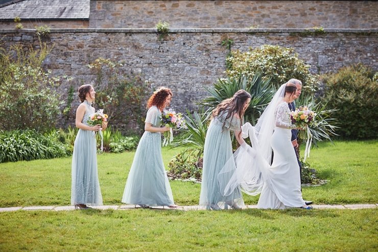 bridal party walking at Colehayes Park Dartmoor