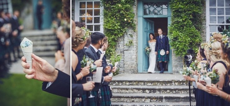 documentary photography of confetti throw at Kingston Estate wedding Devon