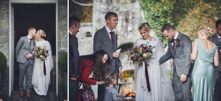 candid wedding photography of an Autumn wedding in the barn at Hotel Endsleigh in Devon