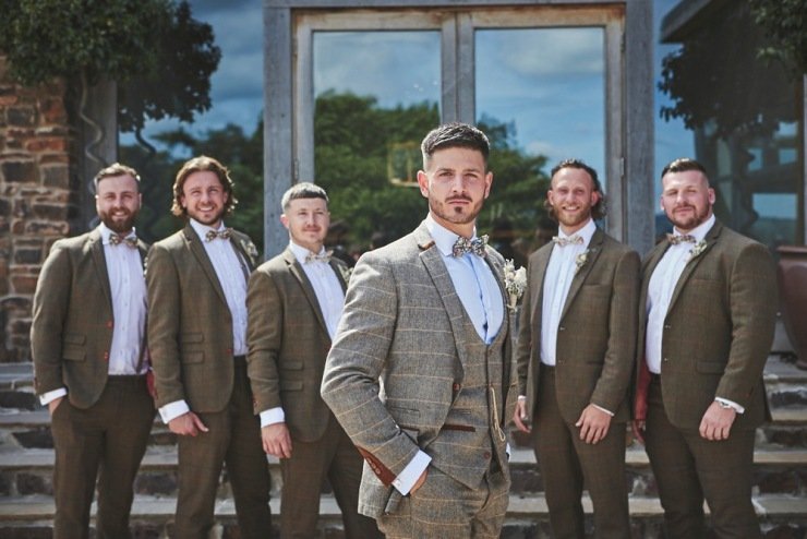 stylish groomsmen Upton Barn and walled garden Devon