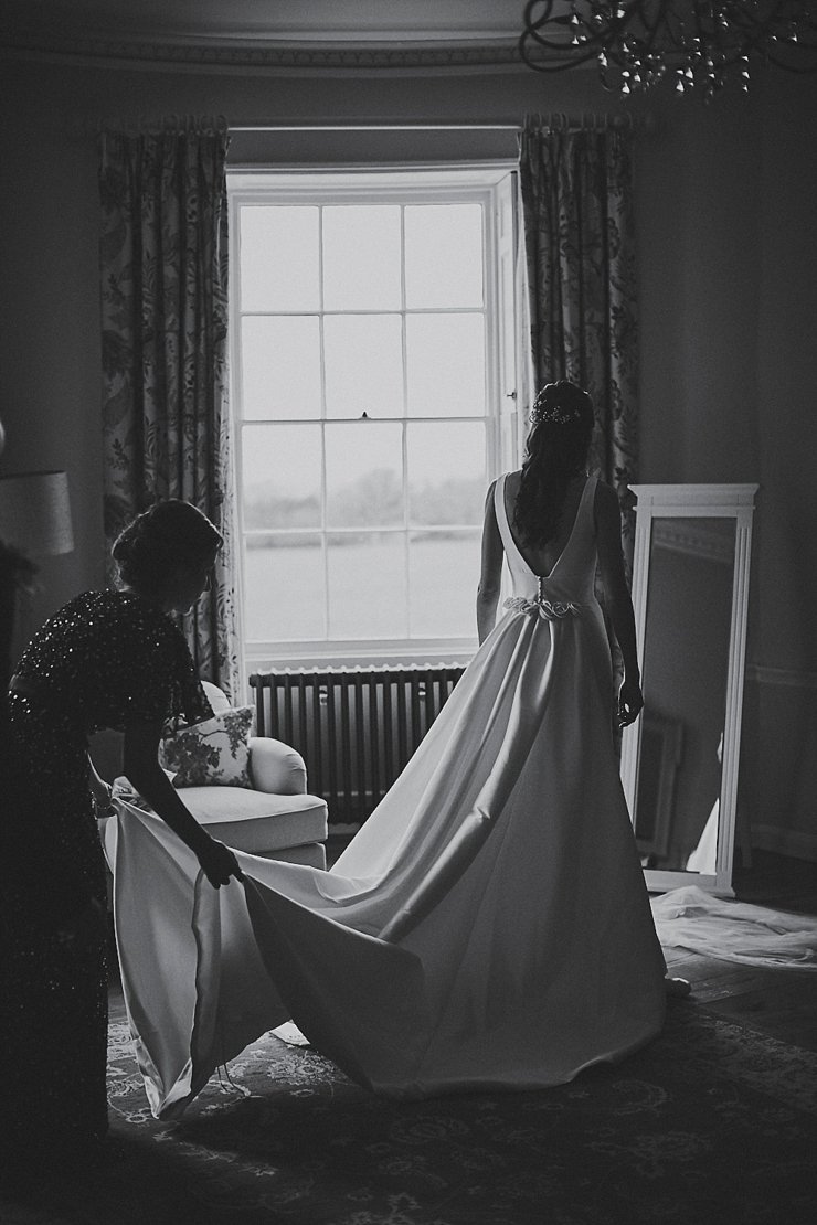 bride and MOH just before her mini wedding ceremony at Rockbeare manor Devon