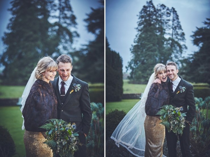 natural photography of bride and groom laughing together at Huntsham Court Devon