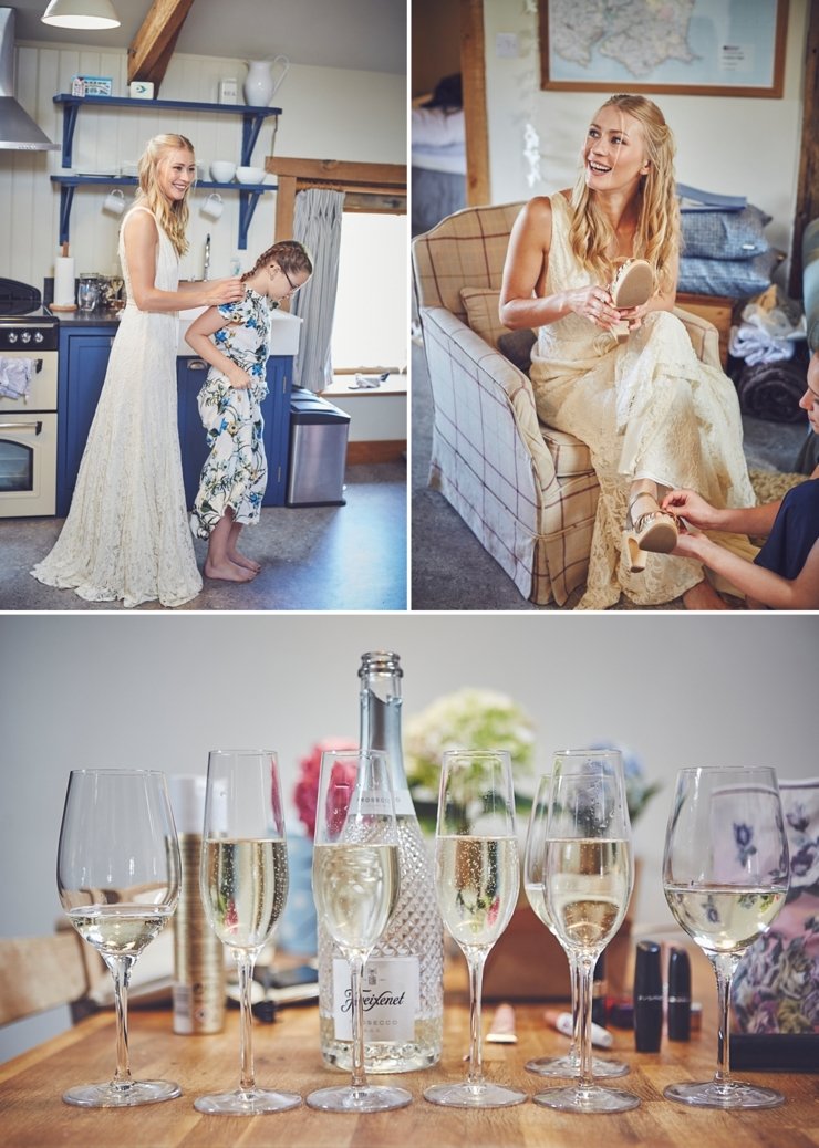 bride and bridesmaid getting ready at East Soar in Devon