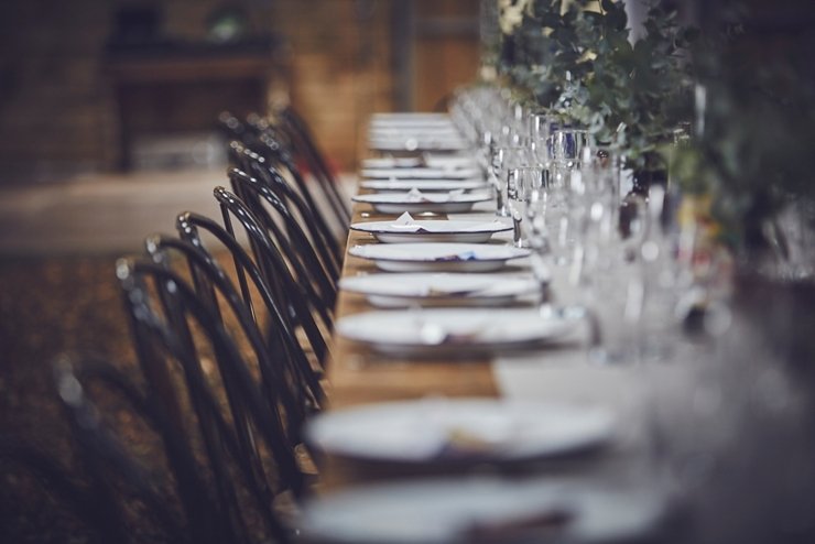 industrial table scape at rustic eco wedding at East Soar in devon