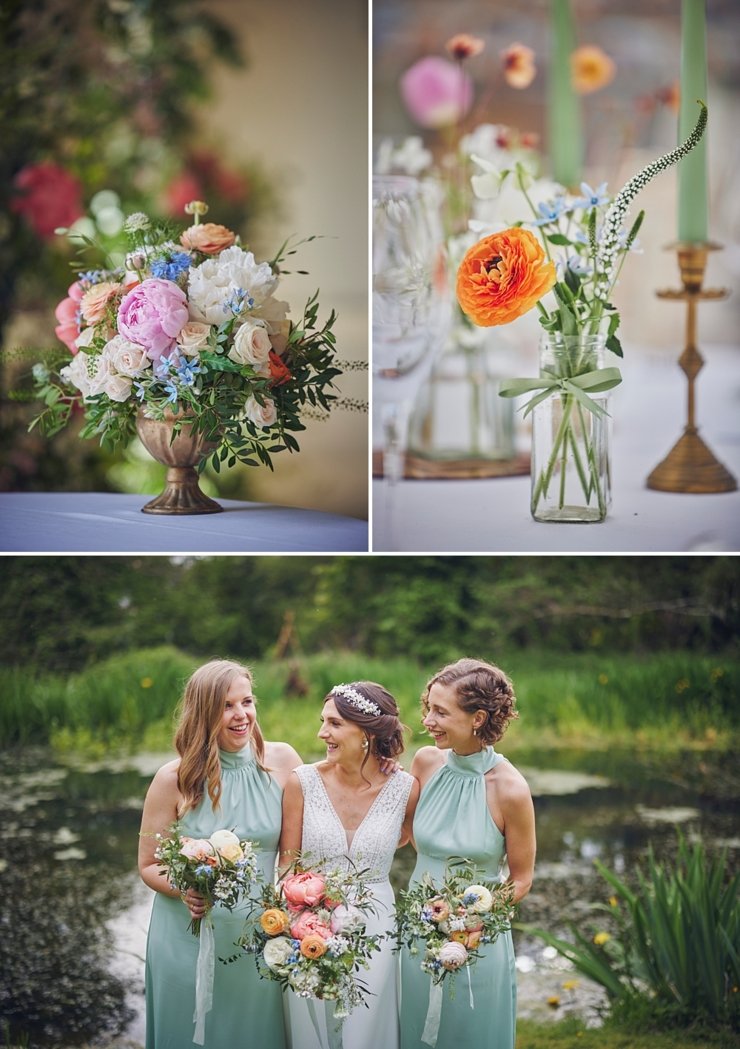 wedding flowers and bridal party at crowcombe court 