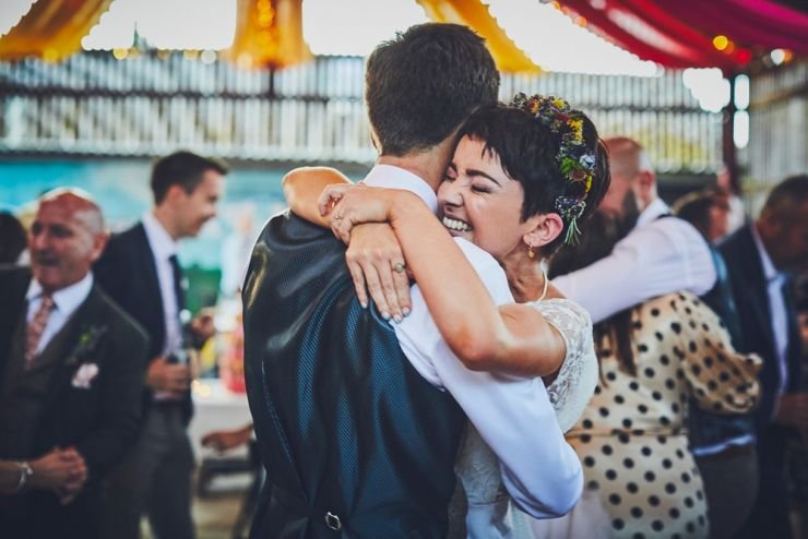wedding couples crazy first dance at West Town Farm