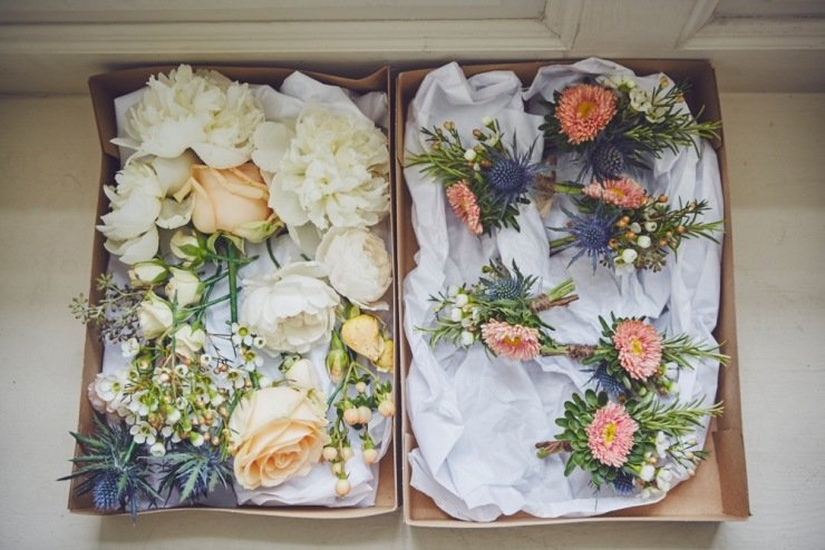 summer buttonholes at Kingston Estate wedding in Devon